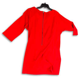 Womens Red Short Sleeve Front Knot Back Zip Round Neck Mini Dress Size 14 alternative image