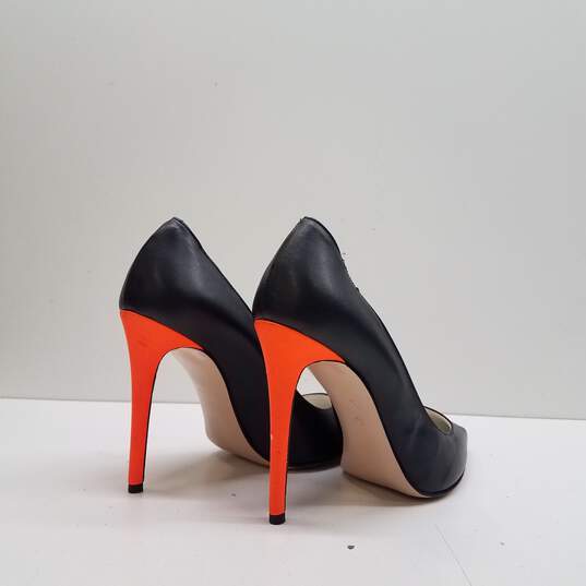02 Monde Italy Black Vegan Orange Stiletto Heels Shoes Size 39 B image number 4