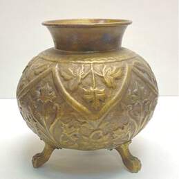 Brass Vessel Ornate 3 Footed Engraved Incent Brunner Decorative Floor Vase