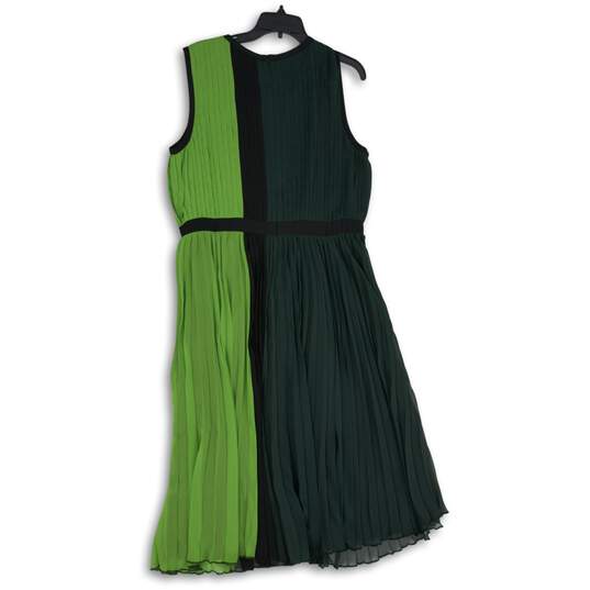 Alfani Womens Green Black Pleated Round Neck Back Zip Fit & Flare Dress Size 16 image number 2