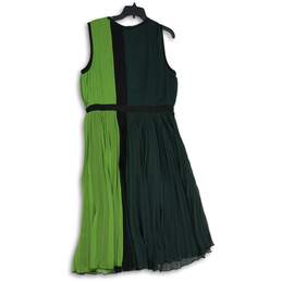 Alfani Womens Green Black Pleated Round Neck Back Zip Fit & Flare Dress Size 16 alternative image