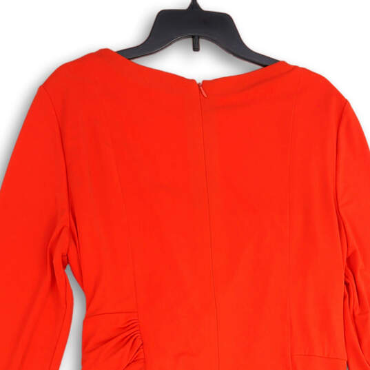 Womens Red Round Neck Long Sleeve Side Drape Sheath Dress Size 16 image number 4