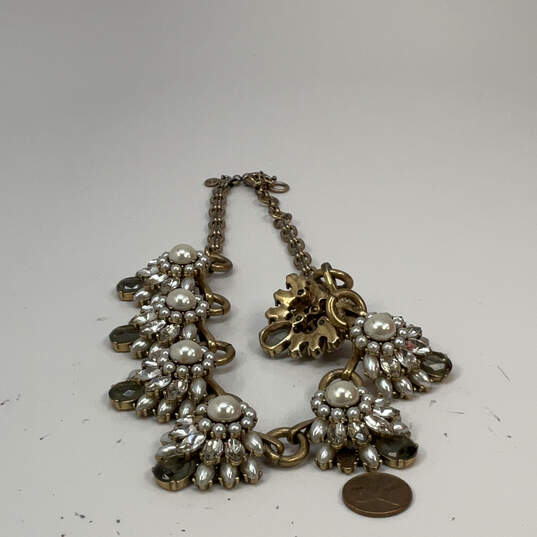 Designer J. Crew Gold-Tone Crystal Cut Stone Flower Statement Necklace image number 2