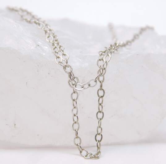 Artisan 925 Grey Crystals Beaded Bar Pendant Chain Necklace & Chunky Wide Band Ring 10.8g image number 5