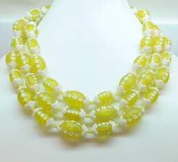VNTG Mid Century Japanese Yellow Floral Bead Multi Strand Necklace