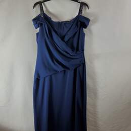 Ralph Lauren Women Blue Wrap Formal Gown Sz 16