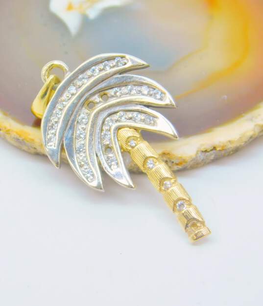 14K Two Tone Gold 0.27 CTTW Diamond Palm Tree Pendant- For Repair 3.8g image number 2