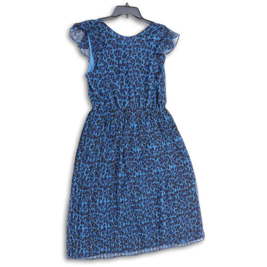 Womens Black Blue Animal Print V-Neck Pullover A-Line Dress Size Medium image number 2
