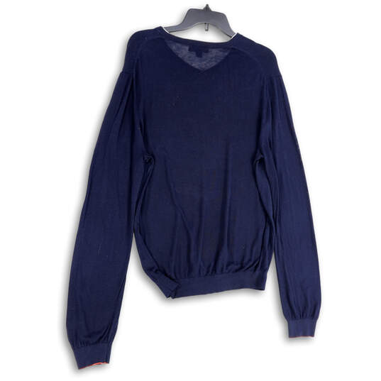 Mens Blue Tight-Knit V-Neck Long Sleeve Stretch Pullover Sweater Size Large image number 2