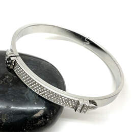 Designer Swarovski Silver-Tone Studded Pave Crystal Hinged Bangle Bracelet