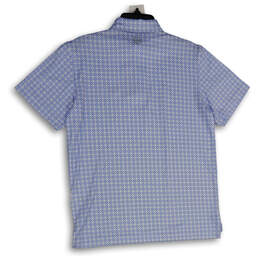 NWT Mens Blue White Printed Spread Collar Short Sleeve Polo Shirt Size S alternative image