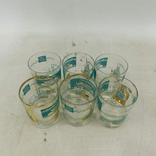 MCM Mid Century Libbey Southern Comfort Low Ball Barware Gold & Turquoise Drinking Glasses image number 1