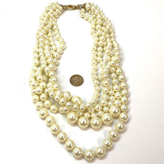 Designer J. Crew Gold-Tone Faux Pearl Multi Strand Classic Beaded Necklace image number 3