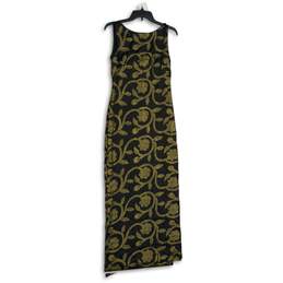Womens Gold Black Floral Sleeveless V-Neck Back Zip Maxi Dress Size 6