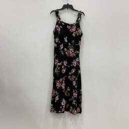 NWT Womens Black Floral Sleeveless Smocked Ruffled A-Line Dress Size Large