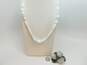 Vintage Goldtone White Milk Glass Beaded Necklace & Grey Mod Flower Brooch 87.6g image number 4