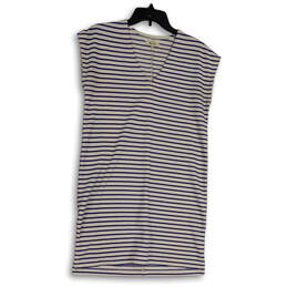Womens White Blue Striped V-Neck Sleeveless Pullover Mini Dress Size XS