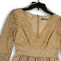 Womens Beige Floral Lace 3/4 Sleeve V-Neck Midi Fit & Flare Dress Size 2 image number 3