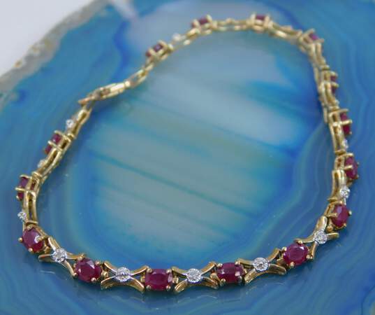 10K Yellow Gold Ruby & Diamond Accent Bracelet 6.0g image number 4