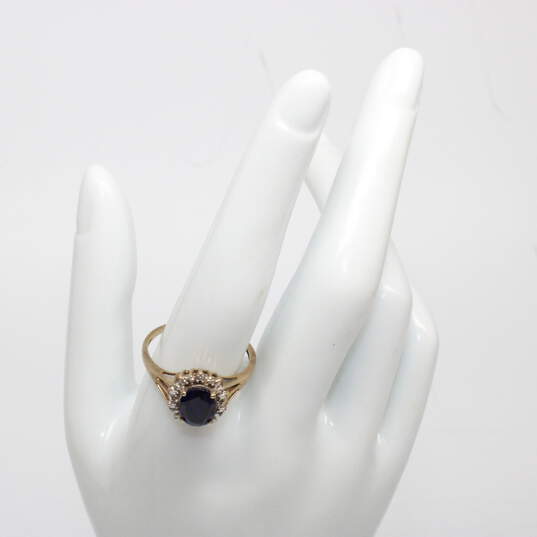 10K Yellow & White Gold Blue Sapphire & Moissanite Accent Ring Size 9.5 - 3.1g image number 1