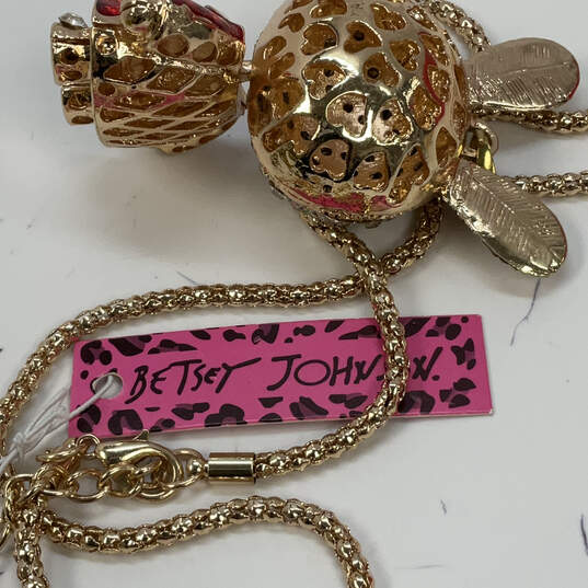 Designer Betsey Johnson Gold-Tone Enamel Crystal Bunny Pendant Necklace image number 4