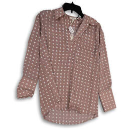 NWT Womens Brown Printed Collared Chest Pocket Pullover Blouse Top Size XS