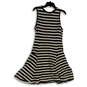 Womens Black White Striped Round Neck Sleeveless Back Zip A-Line Dress 12 image number 1