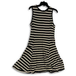 Womens Black White Striped Round Neck Sleeveless Back Zip A-Line Dress 12