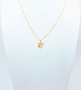 14K Yellow & Rose Gold Heart Bow Pendant Necklace 3.5g