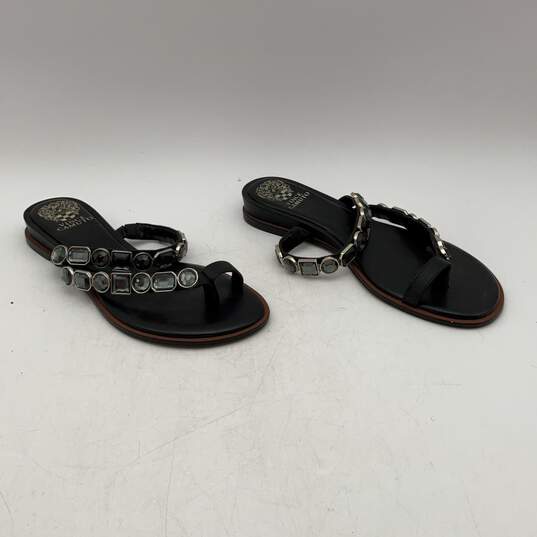 Vince Camuto Womens Black Gold Leather Double Strap Slip-On Sandals Size 9 image number 1