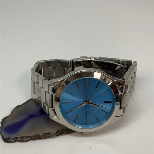 Designer Michael Kors Runway MK3292 Silver-Tone Blue Dial Analog Wristwatch image number 1