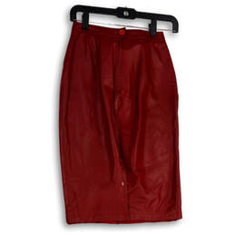 Womens Red Leather Pleated Knee Length Straight & Pencil Skirt Size 6