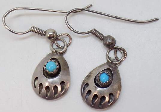 Artisan 925 Sterling Silver LHTC 87-88 Signed Feather Drop & Faux Turquoise Bear Claw Drop Earrings 7.4g image number 4