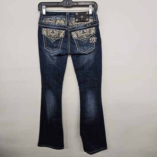 Blue Denim Embellished Bootcut Jeans image number 2