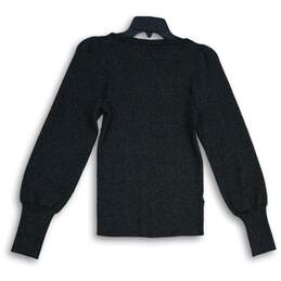 NWT Ann Taylor Womens Metallic Black Knitted Blouson Sleeve Pullover Sweater M alternative image