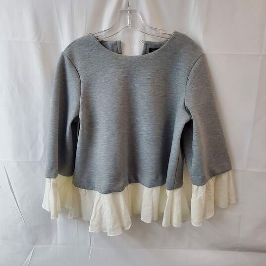 Halogen Gray Ruffle Mixed Fabric Sweater Size S image number 1