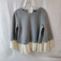 Halogen Gray Ruffle Mixed Fabric Sweater Size S