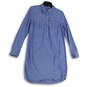 Womens Blue Long Sleeve Spread Collar Button Front Shirt  Dress Size Small image number 4