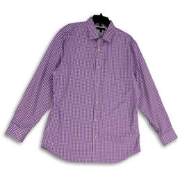 Mens Purple Gingham Check Long Sleeve Spread Collar Button-Up Shirt Size XL
