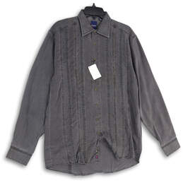 NWT Mens Gray Denim Spread Collar Long Sleeve Button Up Shirt Size 39/40