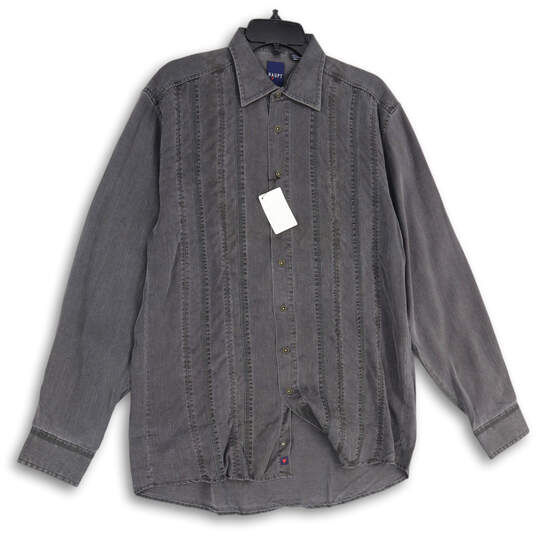 NWT Mens Gray Denim Spread Collar Long Sleeve Button Up Shirt Size 39/40 image number 1