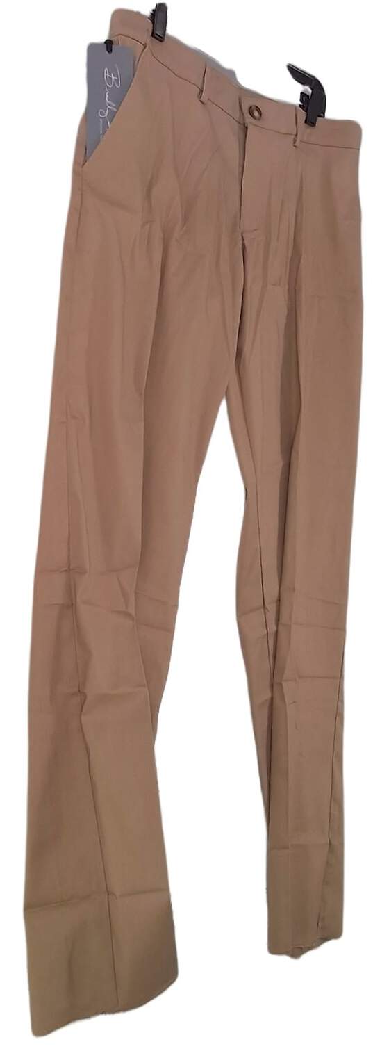 NWT Mens Khaki Flat Front Pocket Straight Leg Formal Dress Pants image number 2