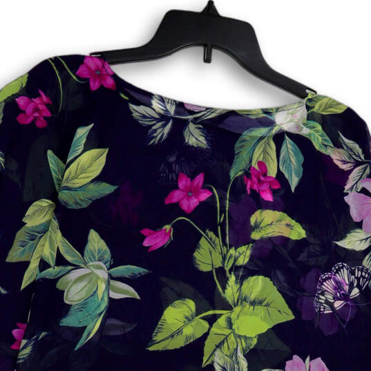 NWT Womens Multicolor Floral Crew Neck Pullover Poncho Blouse Top Size OS image number 4