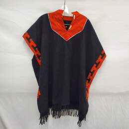 VTG 60's Black & Orange Wool Mayan Poncho Size S