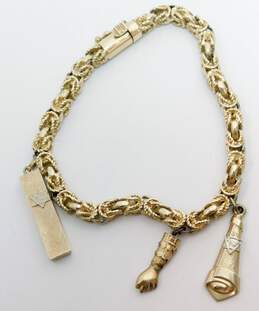 Vintage 14K Yellow Gold Byzantine Bracelet With Figa Fist & Jewish Charms 25.9g