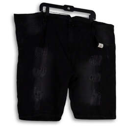 NWT Mens Black Distressed Pockets Dark Wash Stretch Bermuda Shorts Size 40