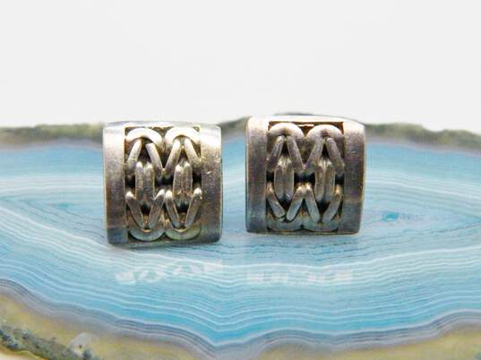 Lois Hill 925 Byzantine Chain Textured Square Post Earrings 5g image number 1