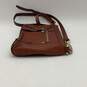 Womens Brown Gold Leather Pockets Adjustable Strap Zipper Crossbody Purse image number 4