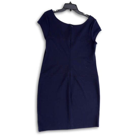 Womens Blue Round Neck Cap Sleeve Back Zip Stretch Sheath Dress Size 12 image number 2