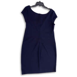 Womens Blue Round Neck Cap Sleeve Back Zip Stretch Sheath Dress Size 12 alternative image
